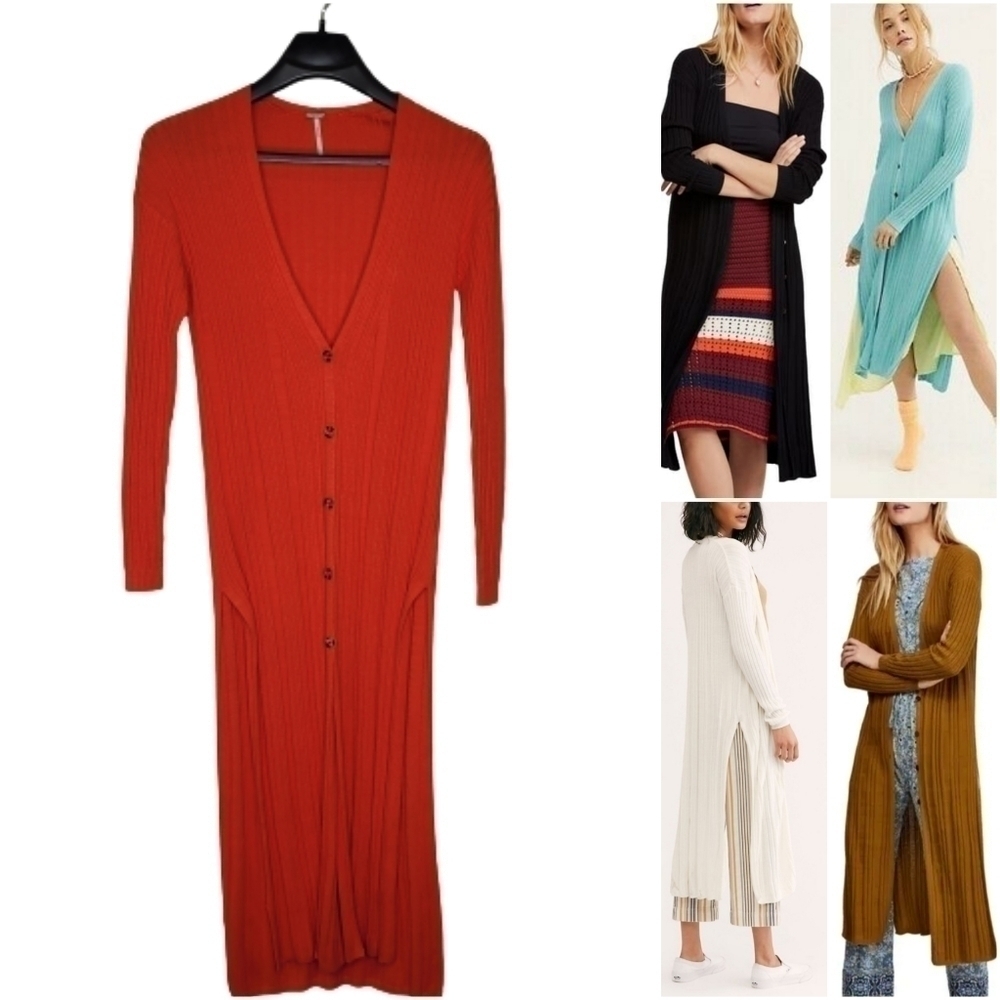 Free People Orange Red Light Cardigan Dress - Picture 1 of 14